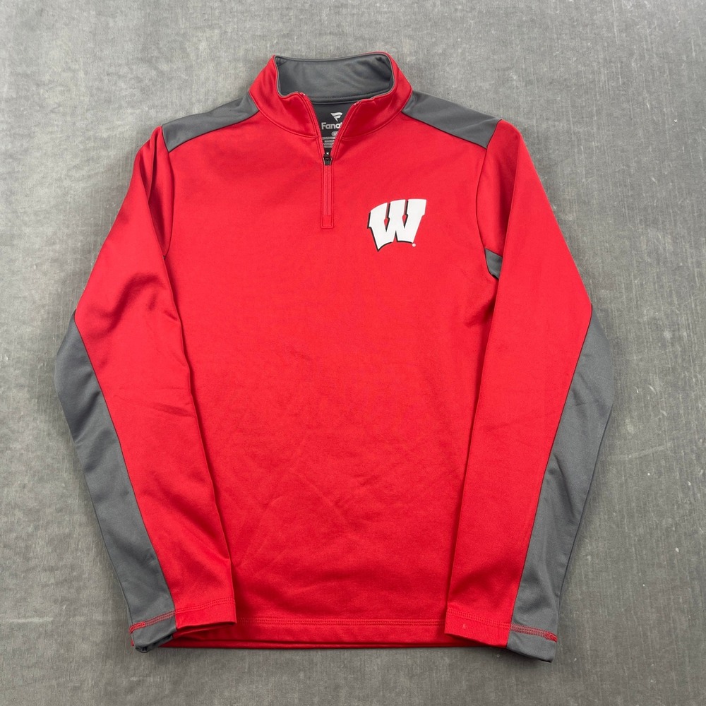 Wisconsin Badgers Fanatics Mens Small‎ Red Quarter Zip Pullover Performance Top